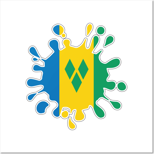 St Vincent and the Grenadines National Flag Paint Splash Wall Art by IslandConcepts
